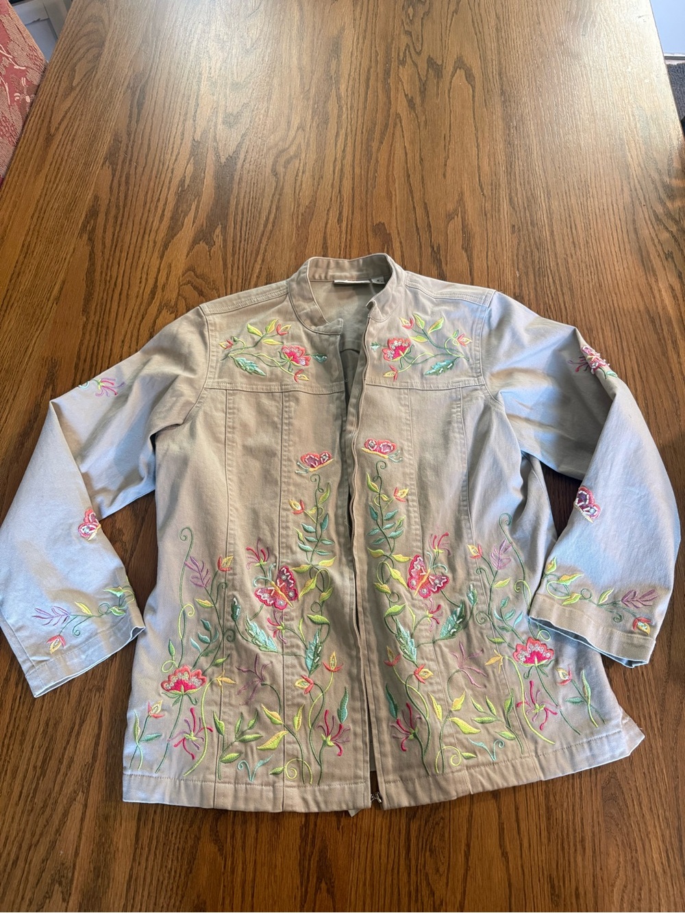 Quacker Factory khaki Embroidered Floral Jean Jacket